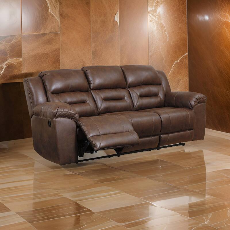 Aky 90 Inch Manual Recliner Sofa, Cushioned Seat, Dark Brown Faux Leather