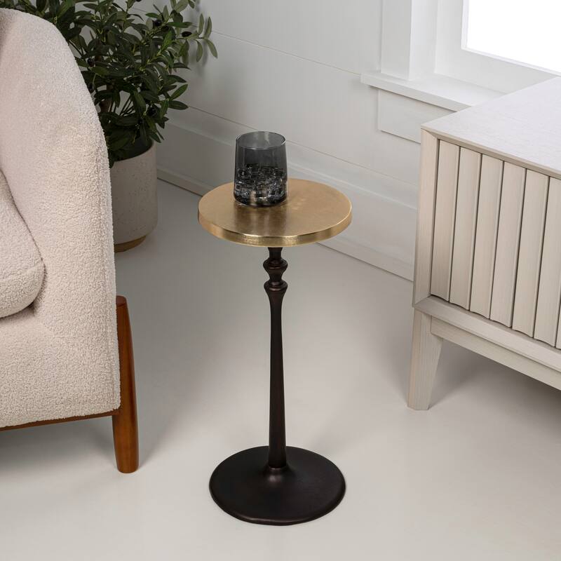 Lulu 19.5" Classic Pedestal Round Metal Drink Table and Decorative End Table, By JONATHAN Y - Oil Rubbed Bronze/Gold