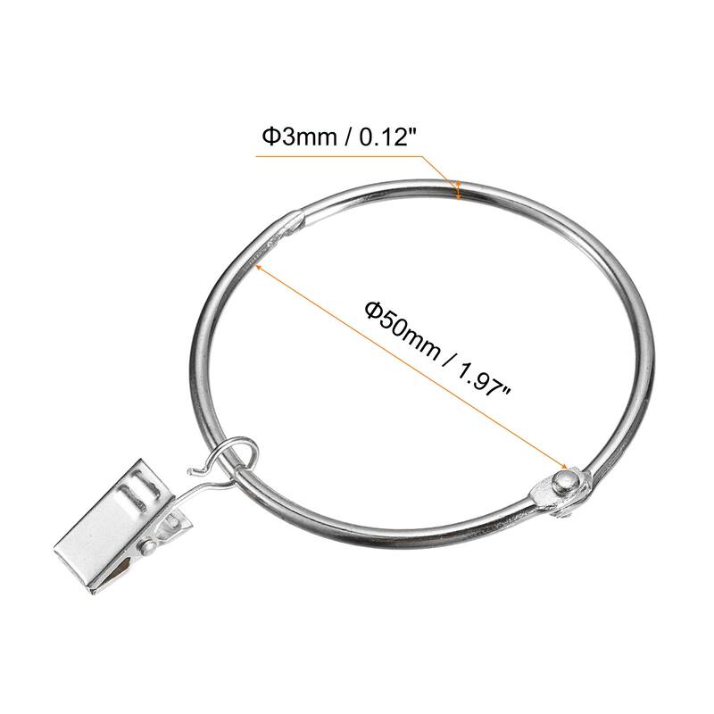 Curtain Rings with Clips, 14pcs - Curtain Clip Rings Hooks - Silver - 2 Inch