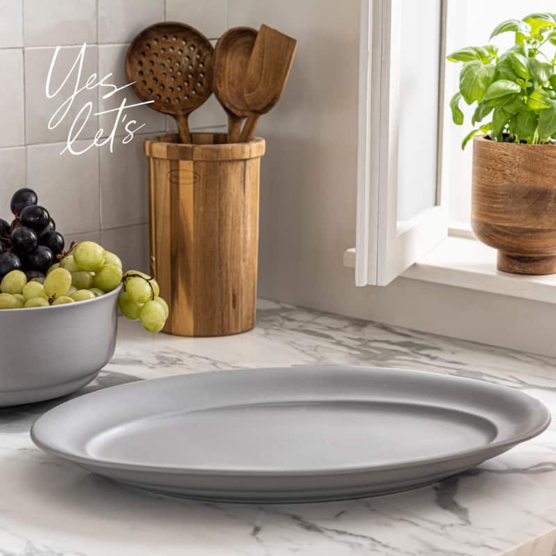 over&back Rimmed Semi-Matte Stoneware Oval Serving Platter