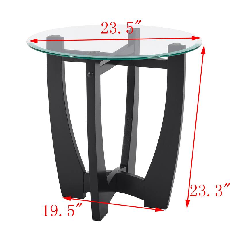 23.5 Inch Round Glass Coffee Table, Cherry Round Coffee Table Center Table With Glass Top, Small Coffee Table