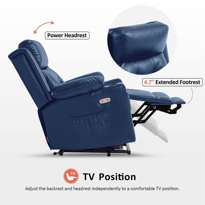 MCombo Lay Flat Dual Motor Power Lift Recliner Chair Sofa with Heat and Massage, Infinite Position, Faux Leather 7661