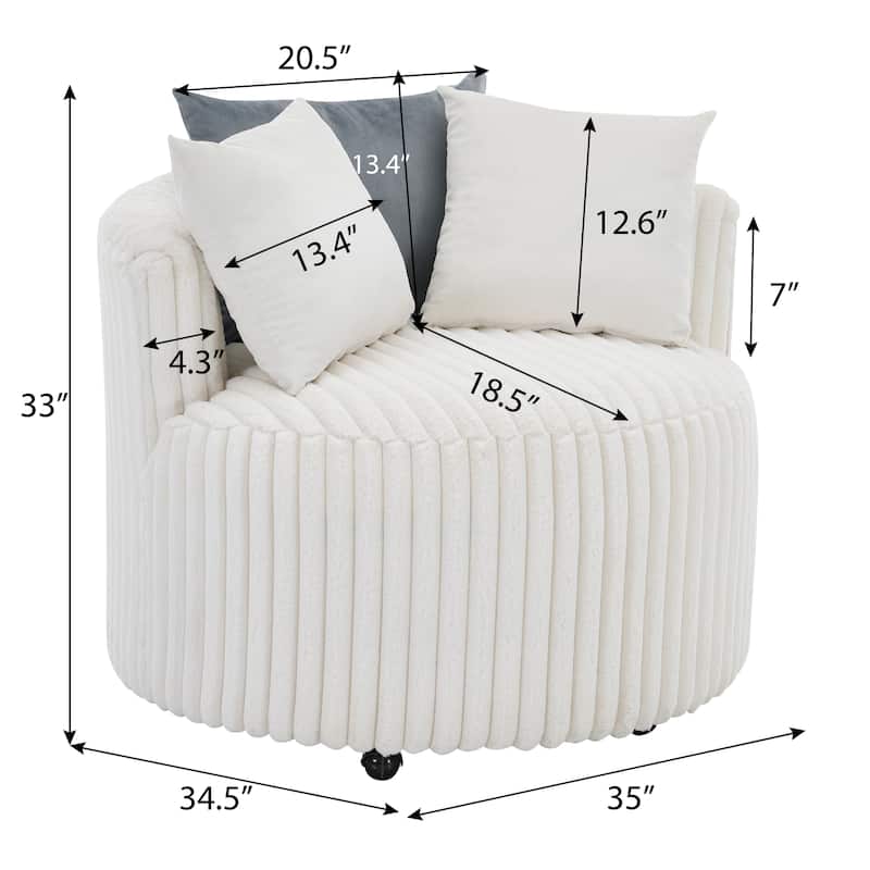 Off White 35" Corduroy Barrel Chair