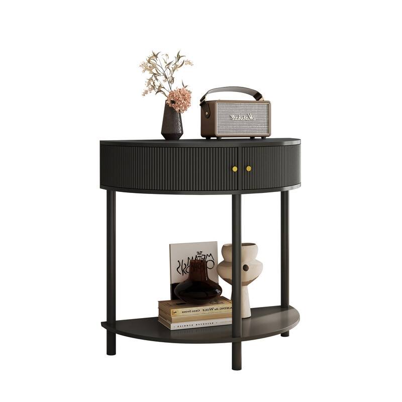 Modern 31.5" Fluted Semi-Circle Narrow Console Table with Drawers and Dual Storage Solutions
