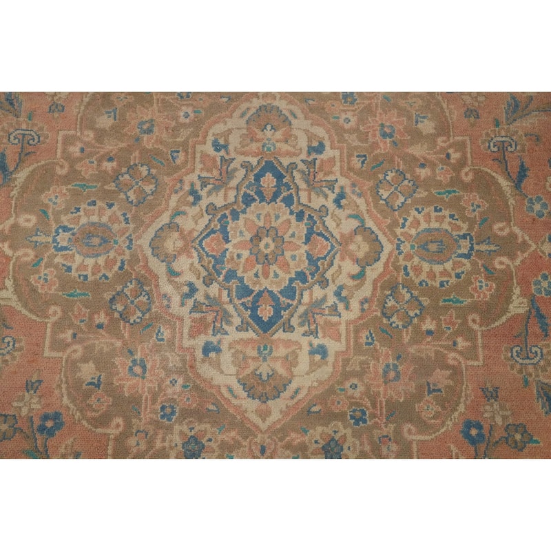 Hand Knotted Oriental 100% Wool Carpet Traditional Floral Pink Mashad Area Rug - 13' 1'' X 9' 8''