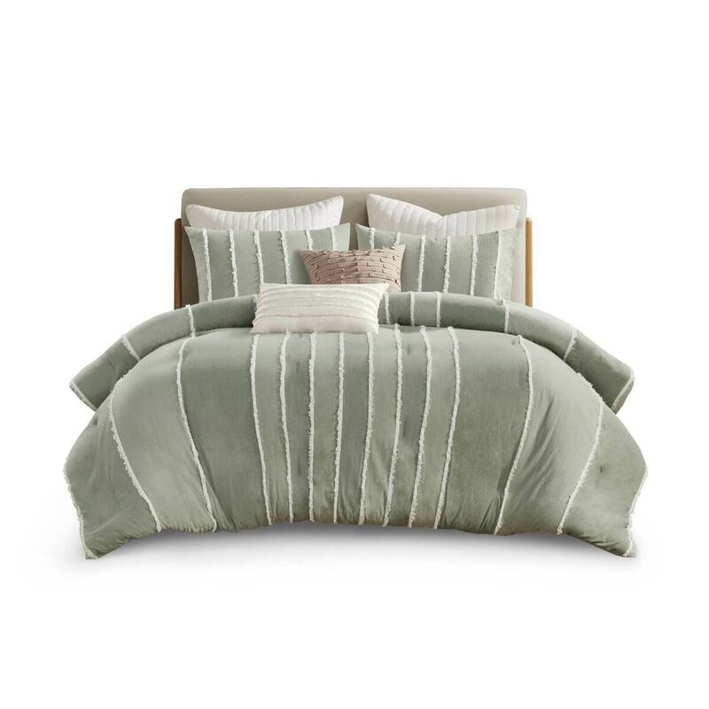 GDF Studio - Marceline Striped Cotton 3-Piece Comforter Set with Clip Jacquard Trim