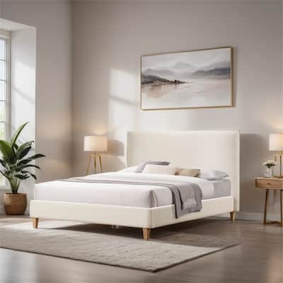 Queen Size Upholstered Platform Bed w/Nailhead Decoration & 4 Drawers