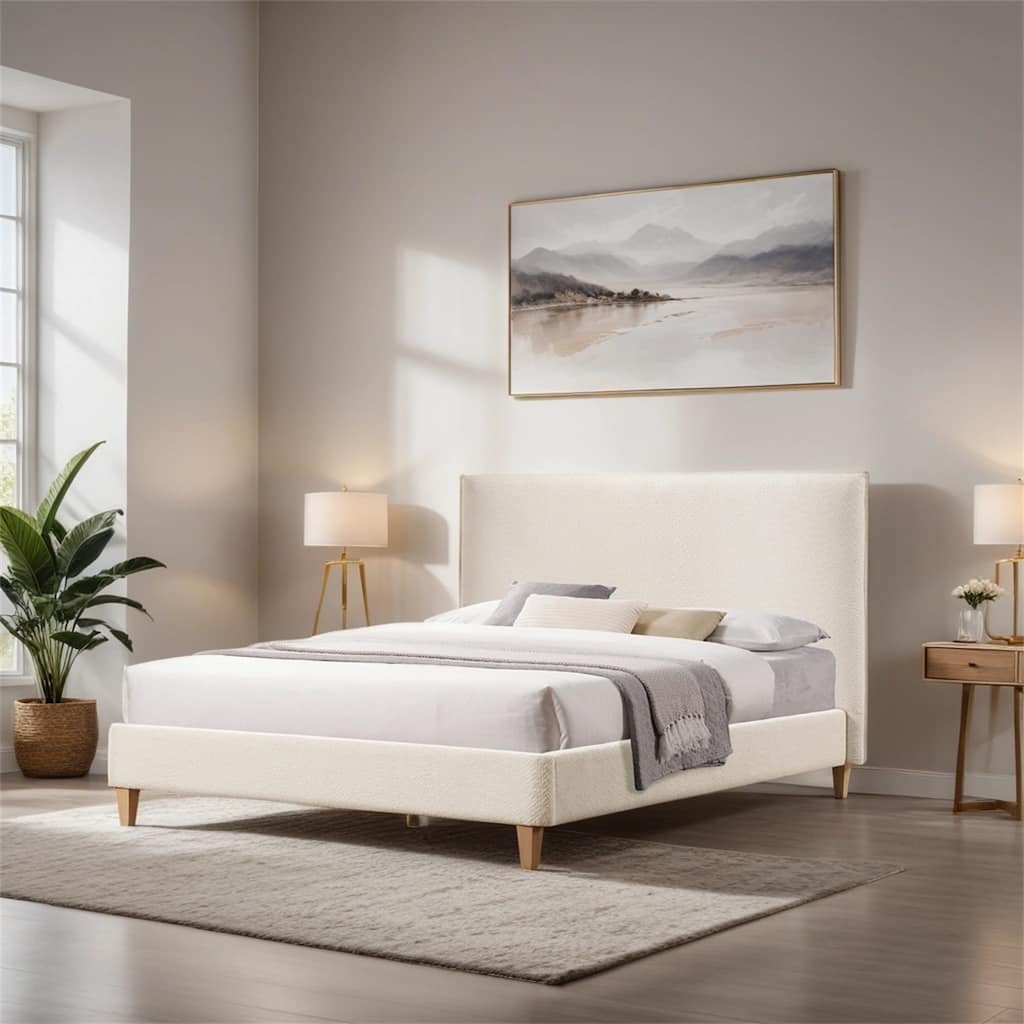Queen Size Upholstered Platform Bed w/Nailhead Decoration & 4 Drawers
