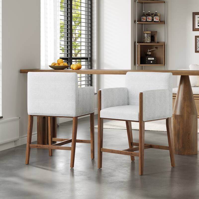 Christopher Knight Home - Modern Upholstered Counter Stools with Arms - Set of 2 - Walnut