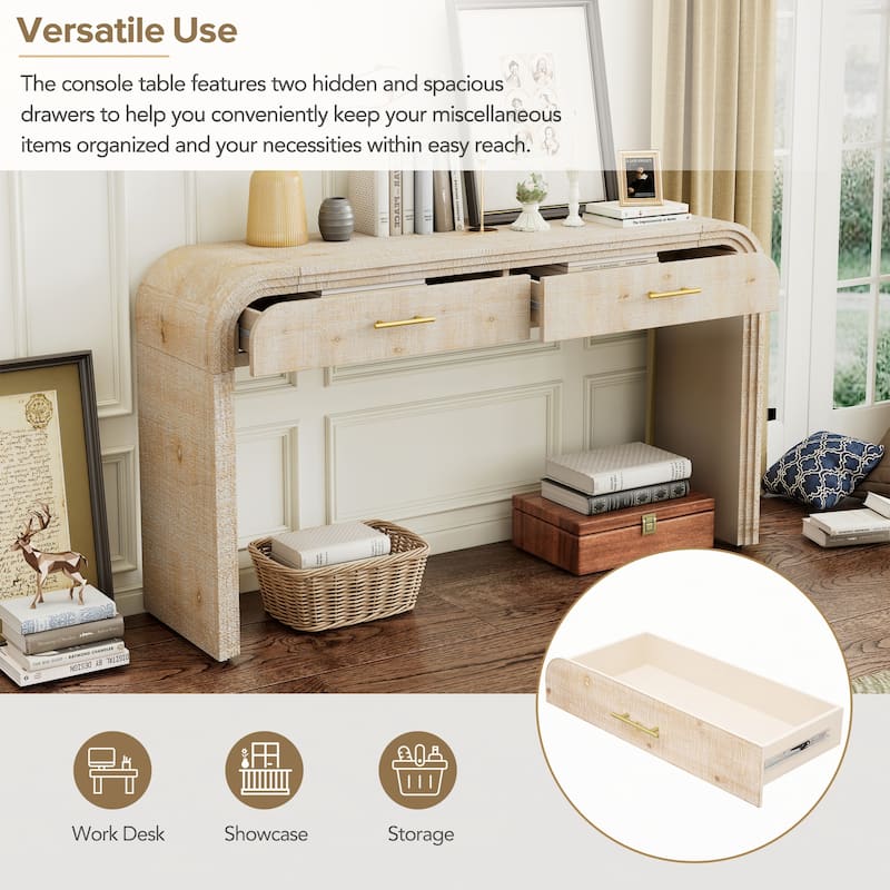 Unique Retro Silhouette Console Table(Natural Wood Wash)
