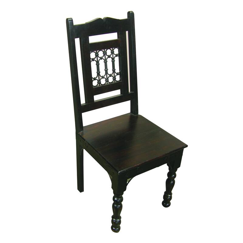 HomeRoots Dark Brown Metal and Wood Slat Back Dining Side Chair - 18.00 in. x 42.00 in. x 18.00 in.
