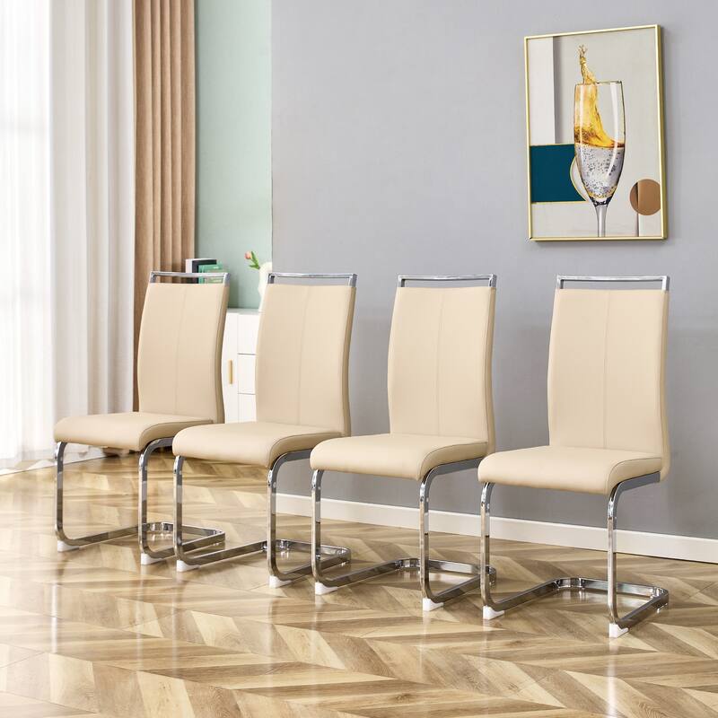 Modern Upholstered High Back Dining Chairs with C-Shaped Metal Legs