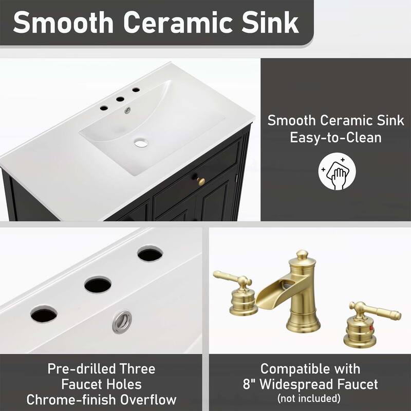 Freestanding Vanity Set with One Tip-out Drawer,3 Side Drawers,Adjustable Shelf