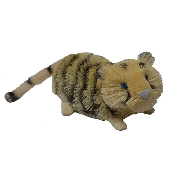 11” Yellow and Black Whimsical Bristle Brush Handcrafted Tiger - N/A