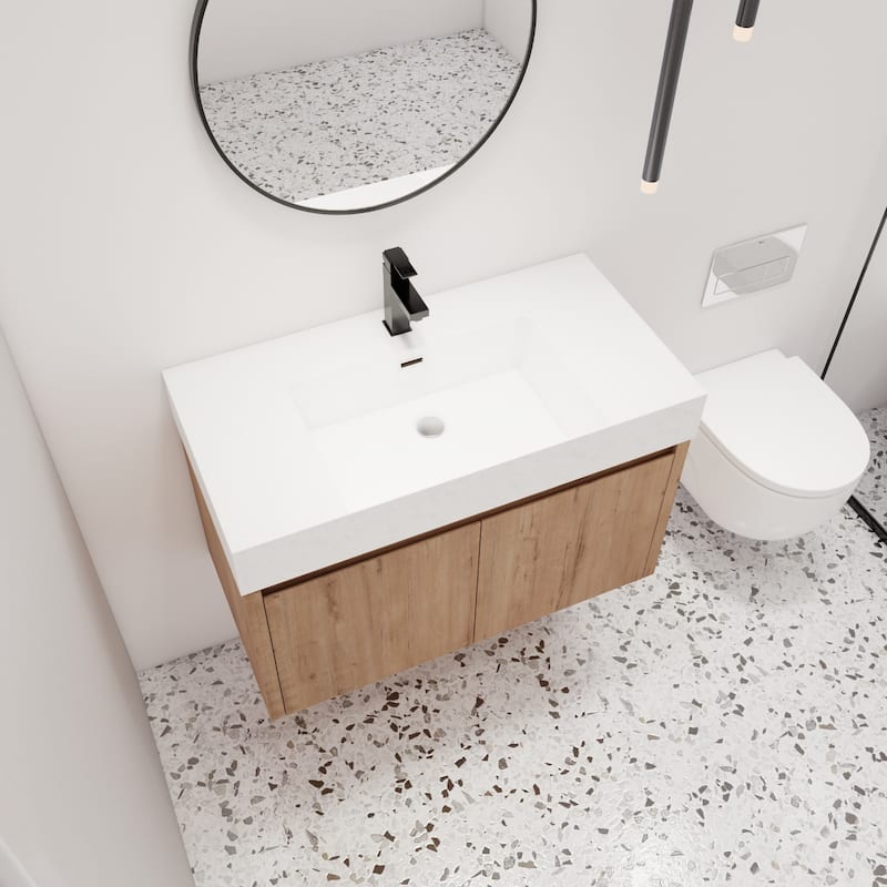 Malwee 24"/30"/36"/48" Floating Bathroom Vanity with Sink - 35.44"×18.13"×22.44"