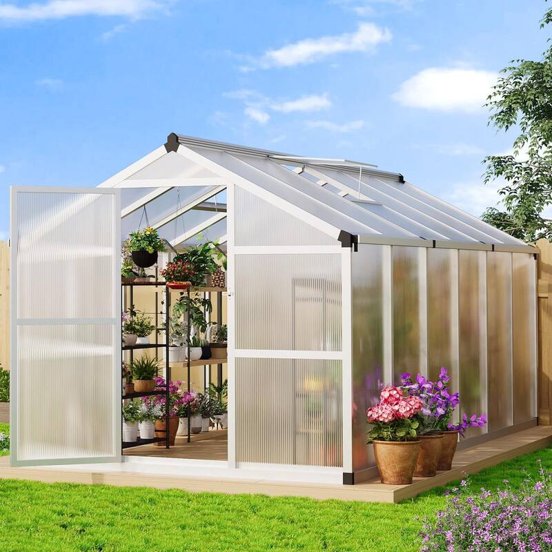 8x12 Ft Greenhouse for Outdoors,Large Walk-in Greenhouse - 8x12ft-Silver