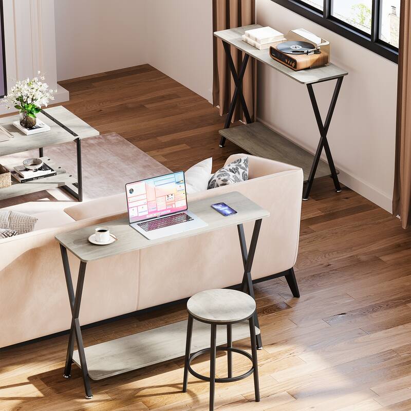 Sofa Tables Narrow Entryway Table with Storage Shelf and Metal Frame