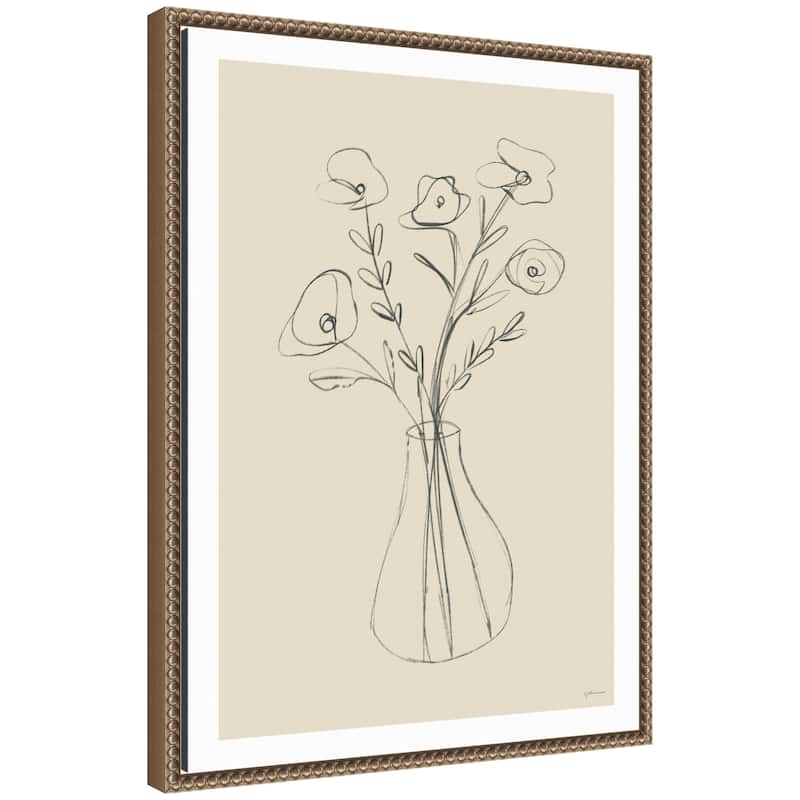 Kate and Laurel Floral Vase by Gabrielly Guedes Framed Canvas Wall Art Print - 18x24 - Gold