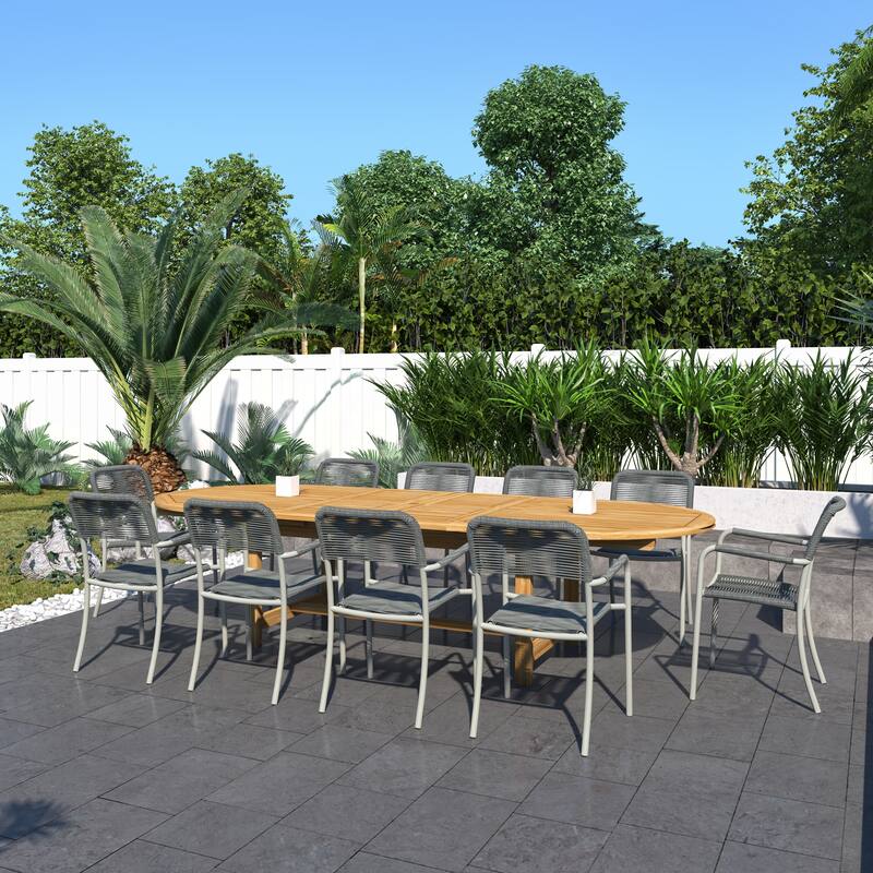 Amazonia Cardin Outdoor Patio Teak 11pc Dining Wood Set - 11-Piece Sets