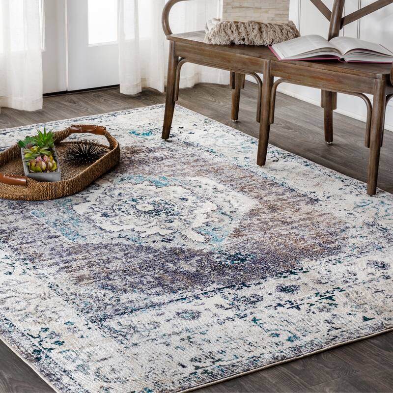 JONATHAN Y Ankara Vintage Medallion Gray/Ivory Area Rug