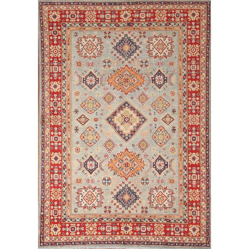 Geometric Kazak Area Rug Handmade Wool Carpet - 4'10" x 6'11"