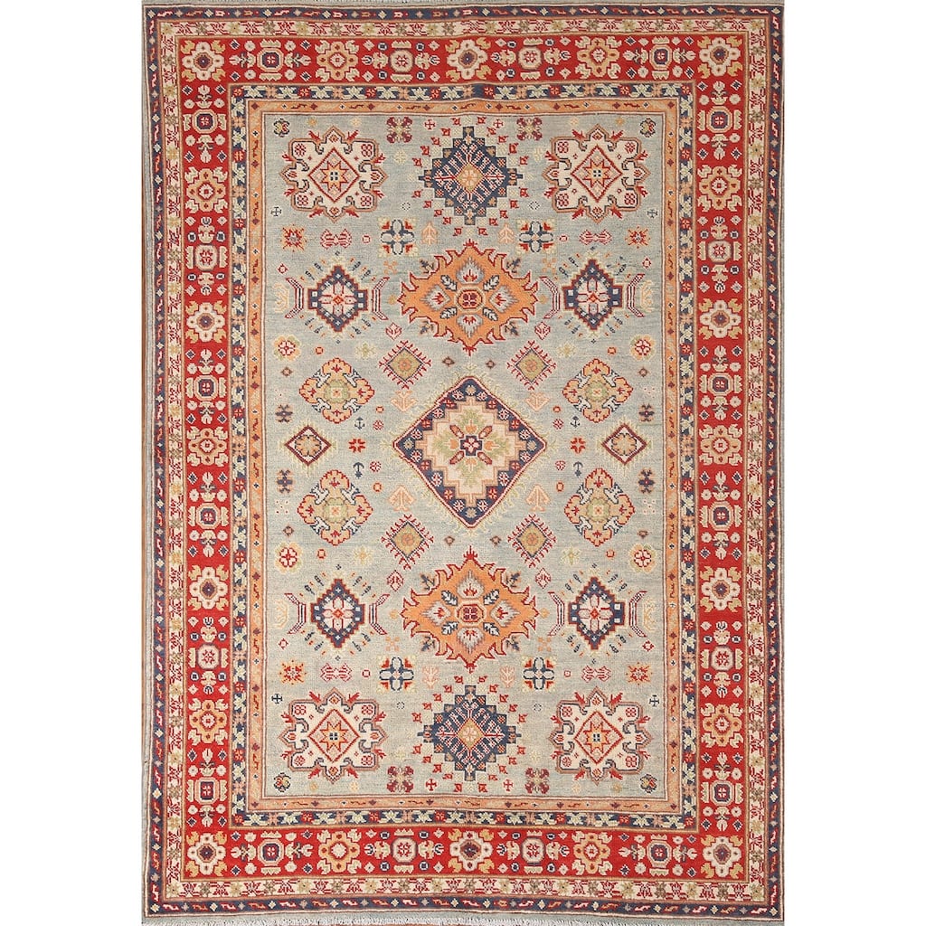 Geometric Kazak Area Rug Handmade Wool Carpet - 4'10" x 6'11"