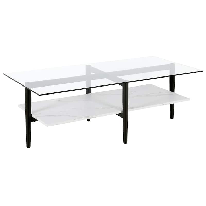 47-Inch Black Coffee Table with Functional Storage Shelf - 47” x 22” x 17”