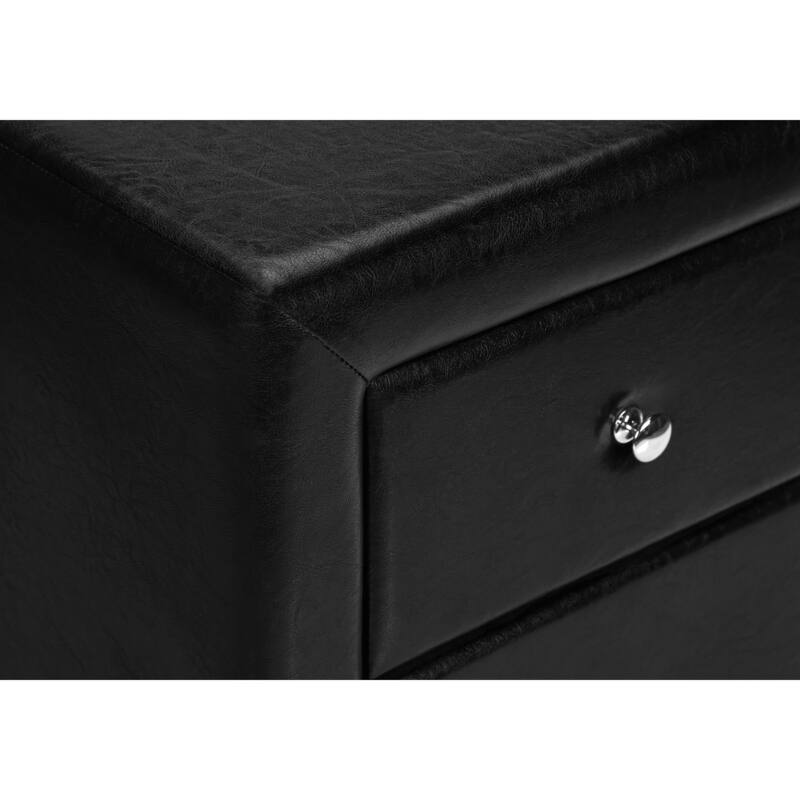 Versatile Nightstand with 2 Drawers, Upholstered in Black Leather-Look Fabric, Chrome Drawer Knob