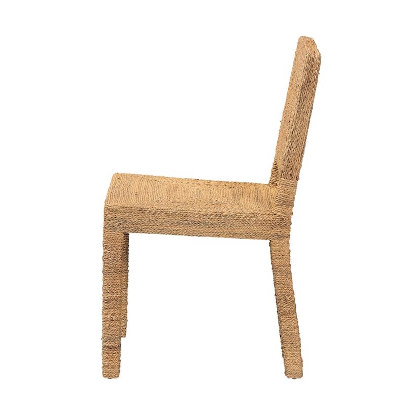 Anfield Modern Bohemian Natural Seagrass and Mahogany Wood Dining Chair