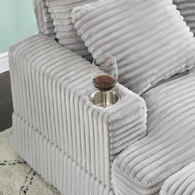 Corduroy Armchair Ottoman Set with Cup Holder, Spring Cushion and 2 Throw Pillows
