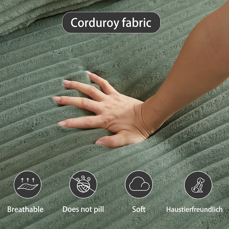 114" Corduroy Modular Sectional Sofa, Boneless Design with 4 Configurable Modules, Wide Backrest & 3 Pillows, No Assembly