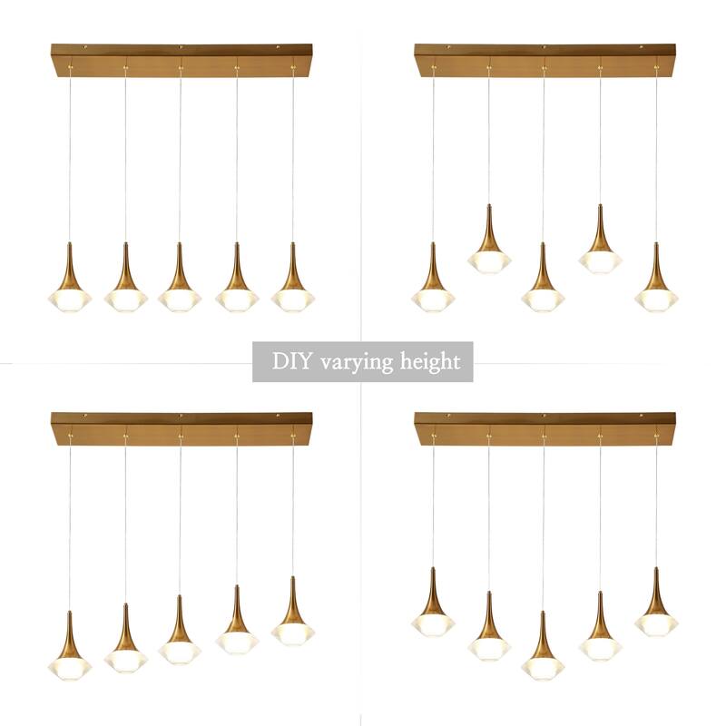 Modern LED 5-Light Chandeliers Island Pendant Light for Kitchen Island - Gold