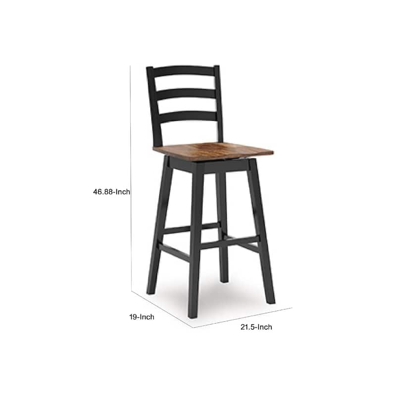 Fleur Swivel Barstool Chair Set of 2, Butcher Block Seat, Black Frame