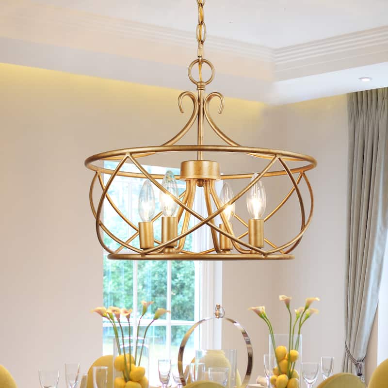 Mid-century Modern Chandelier French Country Drum Island Lights Basket Cross Ceiling Light - Brass Gold - D15.7"xH14.3"