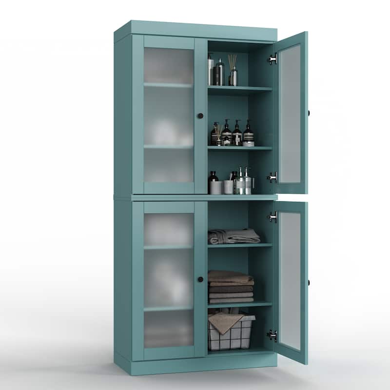 100% Solid Wood 32" Bathroom Cabinet with Optional Doors by Palace Imports - Aqua Blue - 4 Doors Frosted