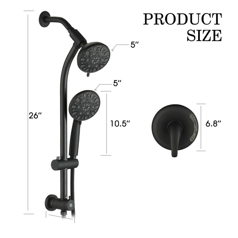 YASINU Drill-Free Slide Bar Combo Rain Showerhead Dual Shower Head Spa System with Valve