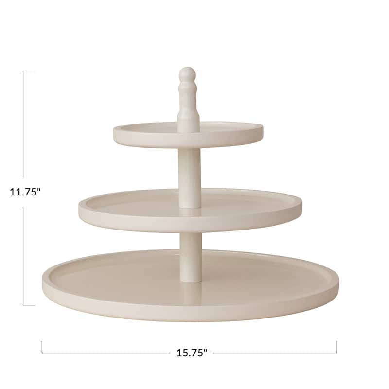 Wood Lacquered 3-Tier Round Tray - 15.75"L x 15.75"W x 11.81"H