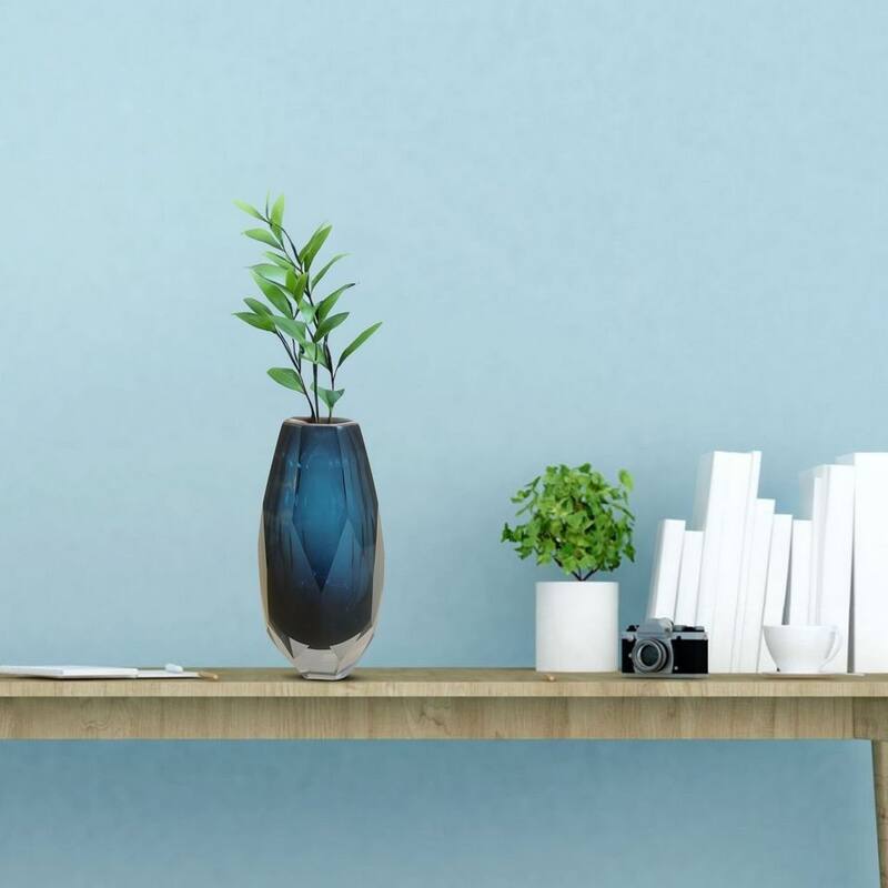 Blue Art Deco Cut Glass Vase