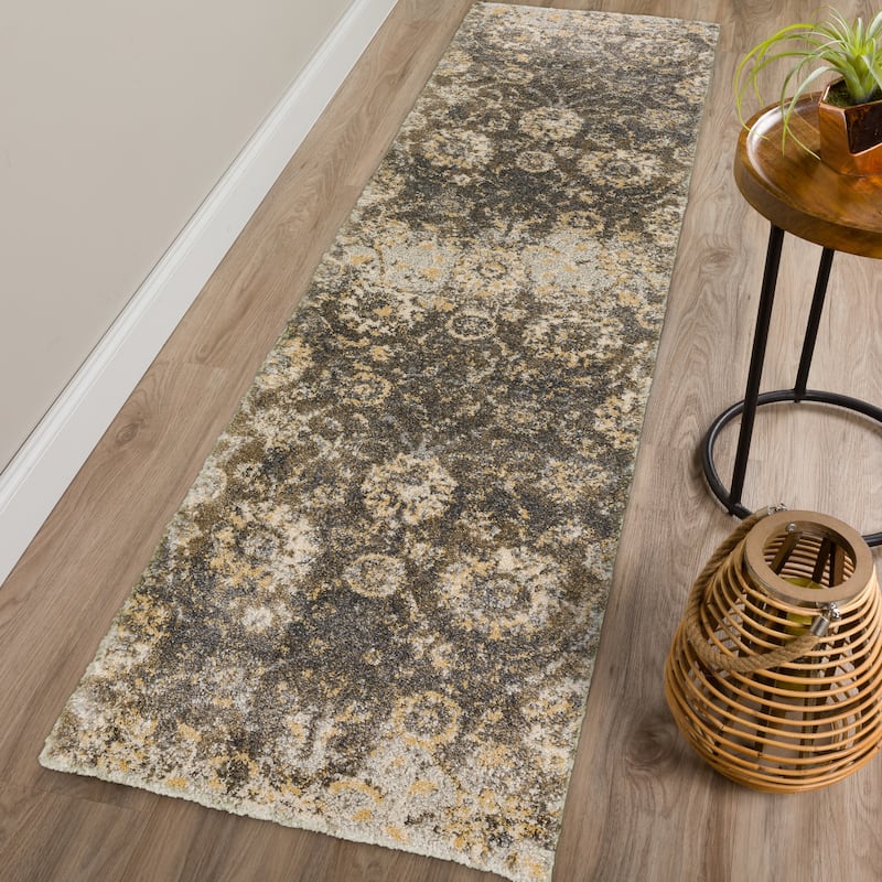 Addison Barkley Blue Floral Farmhouse 1'8" x 2'6" Accent Rug - Grey - 2'3" x 7'5" - Rectangle