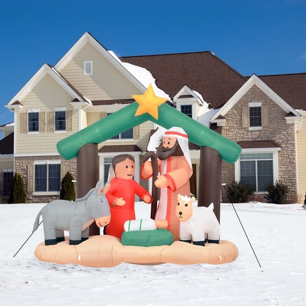slide 2 of 16, Fraser Hill Farm 7-Ft. Wide Nativity with Mary, Joseph, Baby Jesus, and Animals, Blow-Up Christmas Inflatable w/ Lights