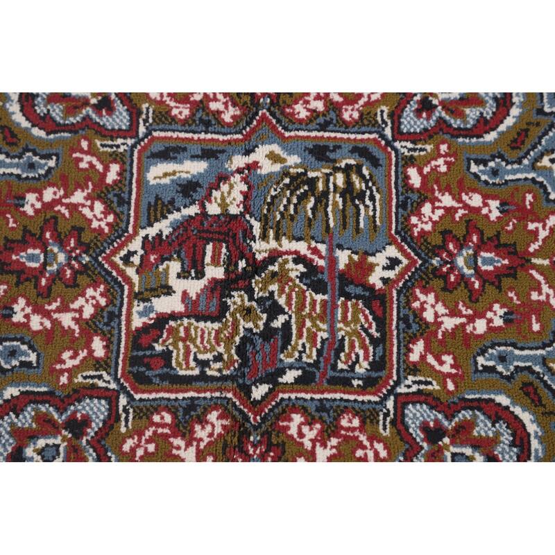 Animals Design Red Kashan Turkish Area Rug Machine Made Carpet - 9'9" x 13'0"