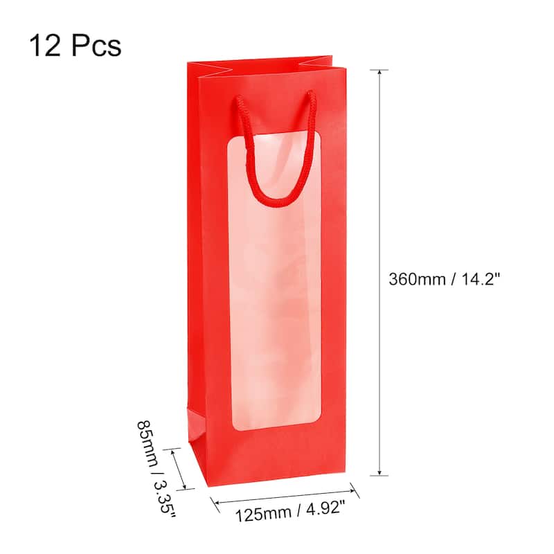 Wine Bags, 12pcs 4.92"x3.35"x14.2" for Wedding Birthday Party Supplies - Red
