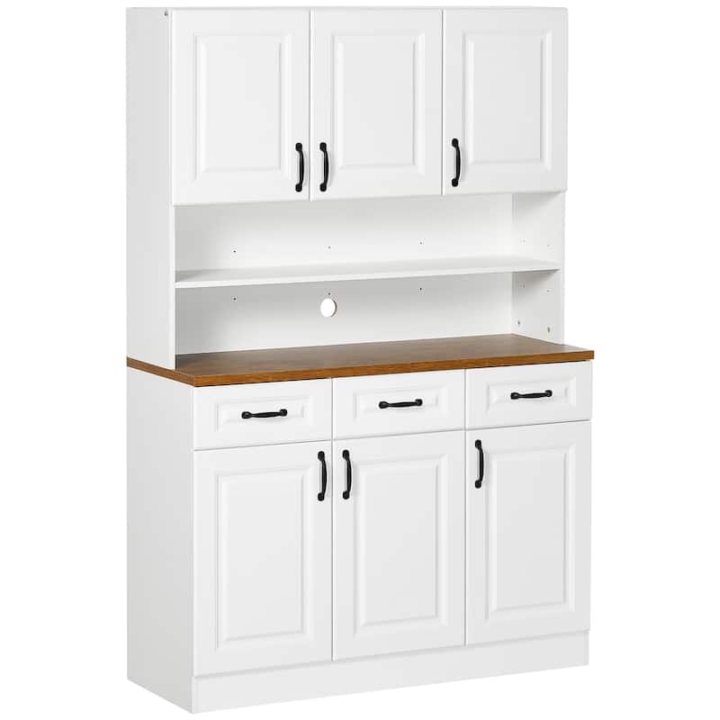 HOMCOM 71" Kitchen Pantry, Freestanding Buffet with Hutch, Farmhouse Microwave Cabinet with Countertop and Adjustable Shelves