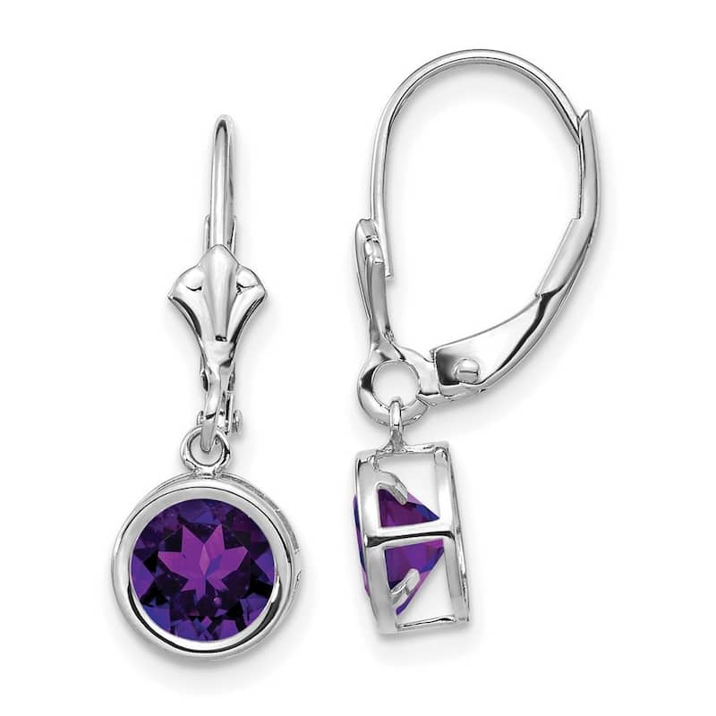 Curata 14k White Gold 6mm Bezel-set Round Genuine Gemstone Leverback Earrings - 25x7mm