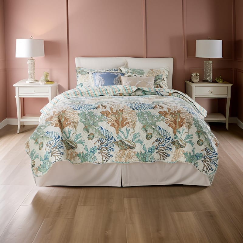 Wade 2pc Twin Quilt and Pillow Sham Set, Cotton Fill, Coastal Seashell Jade