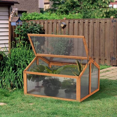 MCombo Double Box Wooden Greenhouse Cold Frame Raised Plants Bed Protection - 22.8"H