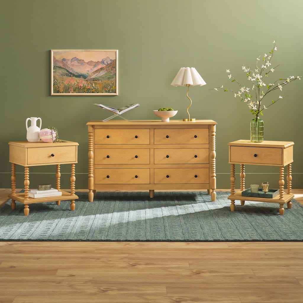 Walker Edison Spindle Dresser and 1-Drawer Nightstands Bedroom Set