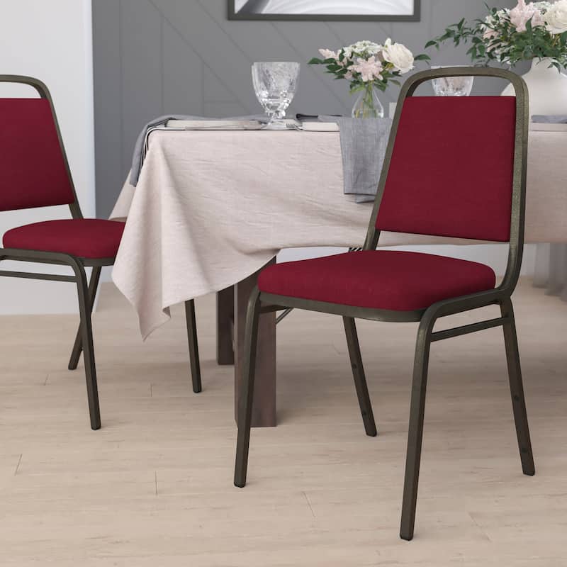 Trapezoidal Back Stacking Banquet Chair with 1.5" Thick Seat - 20.25"D x 17.5"W x 34"H - Burgundy Fabric/Gold Vein Frame