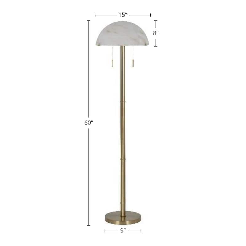 60" Metal Floor Lamp with Glass Shade, Brass