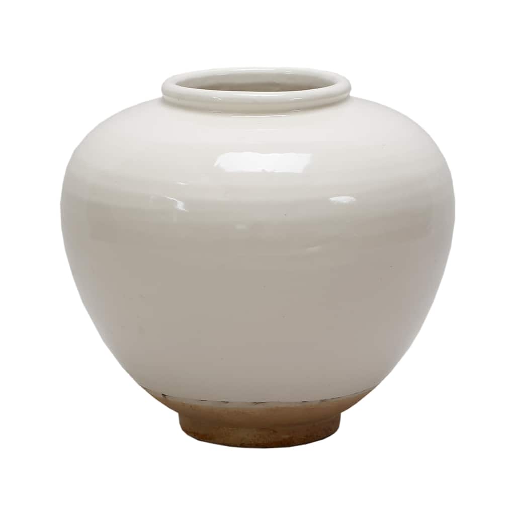 Artissance 10"H Off White Ceramic Vase Round with Unglazed Base